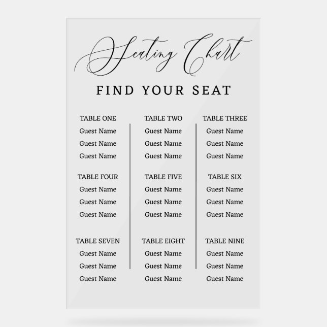 Find Your Seat Wedding Seating Chart Sign  Acrylschild (Vorderseite)