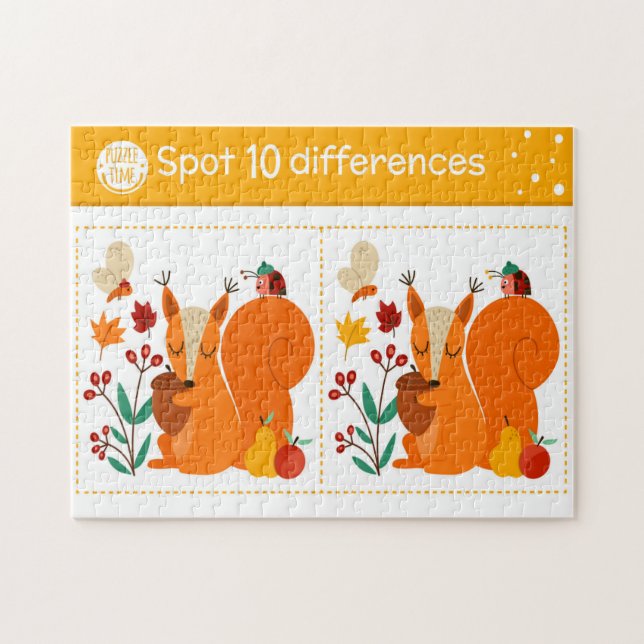 Finde 10 Unterschiede Eichhörnchen Schmetterling M Puzzle (Horizontal)