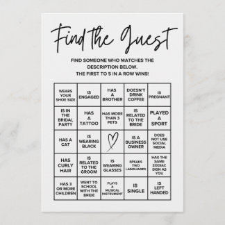 Finde das Gast Braut Hochzeitsdusche Bingo Kartens Hinweiskarte