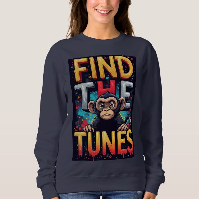 Finde die Melodien: Bunter Cartoon-Affe Sweatshirt (Vorderseite)
