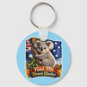Finde mich Down Under – Süßer Koala umarmt Baum Schlüsselanhänger