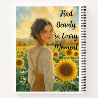 Finde Schönheit in jedem Moment – Sonnenblumenfeld Notizbuch