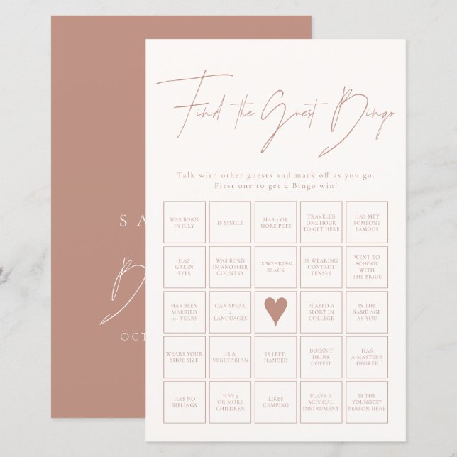 Finden Sie das Gast Bingo Blush Pink Brautparty Ga (Vorne/Hinten)