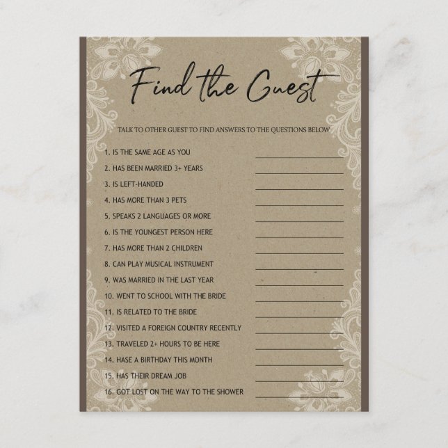 Finden Sie das Gast-Brautparty Begleitkarte (Vorderseite)