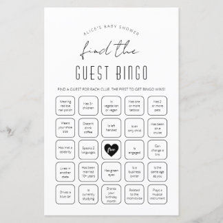 Finden Sie das Guest Bingo Baby Shower Game
