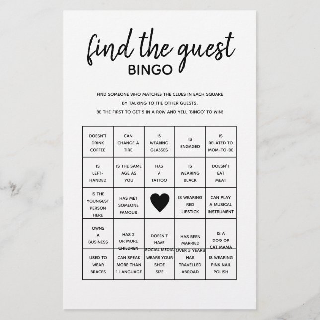 Finden Sie das Guest Bingo Minimalistisch Baby Sho (Vorderseite)
