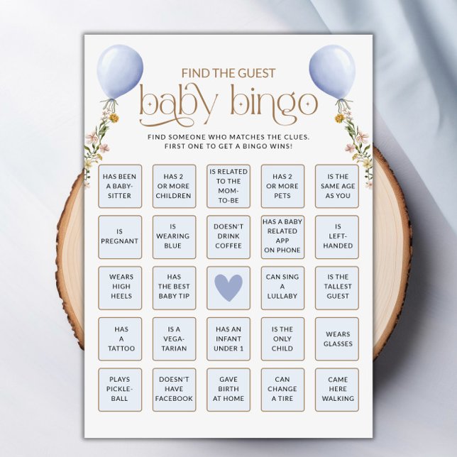 Finden Sie die Blue Balloon Baby Shower Game Card Einladung (Find The Guest Blue Balloon Baby Shower Game Card)