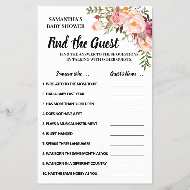 Finden Sie die Gast Baby Dusche zweisprachige Spie Flyer (Vorne)