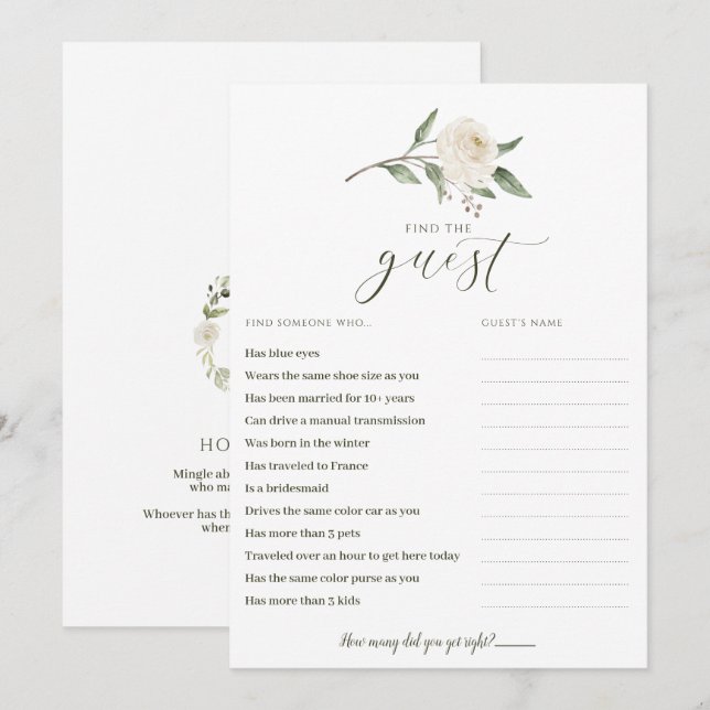 Finden Sie die Gast Brautparty Mingle Greenerity (Vorne/Hinten)