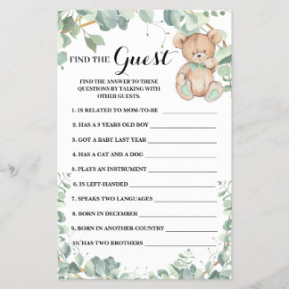 Finden Sie die Gästebar Greenery Baby Shower Game  Flyer
