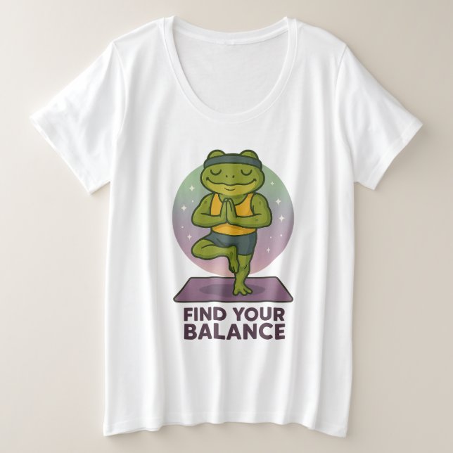 Finden Sie Ihr Gleichgewicht - Niedlicher Yoga Fro Große Größe T-Shirt (Design vorne)