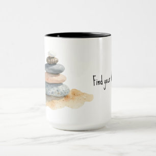 Finden Sie Ihre Balance Wasserfarben Zen-Kieselste Tasse