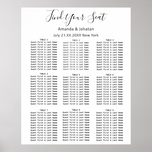 Finden Sie Ihre Sitzplakette Hochzeit Bridal White Poster (Vorne)