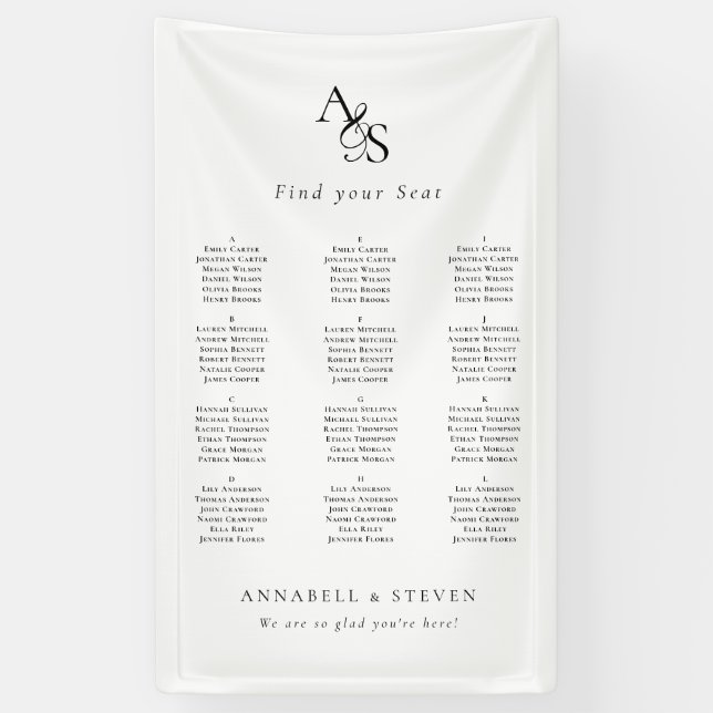 Finden Sie Ihren Platz! Monogramm-Hochzeit Banner (Vertikal)
