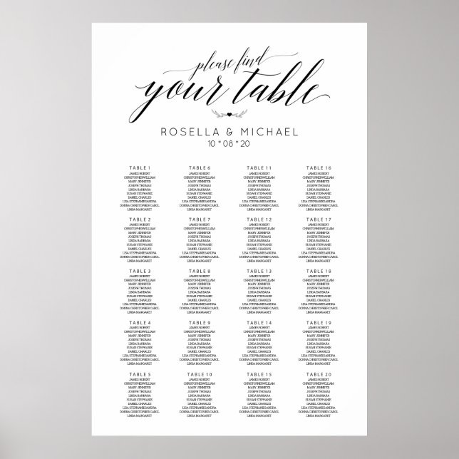 Finden Sie Ihren Tisch - Hochzeitsskalender Poster (Vorne)