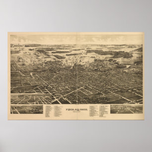 Findlay Ohio 1889 Antike Panoramakarte Poster