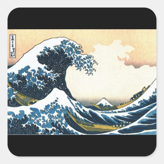 Fine Art Aufkleber, Hokusai, The Great Wave Quadratischer Aufkleber (Vorderseite)
