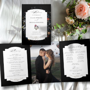 Fine Art Black Floral Calligraphy Dreifach-gefaltete Programmkarte