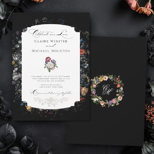 Fine Art Black Floral Calligraphy Einladung
