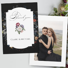 Fine Art Black Floral Calligraphy Foto Dankeskarte