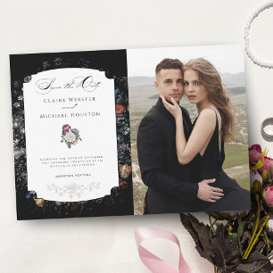 Fine Art Black Floral Calligraphy/Foto Save The Date