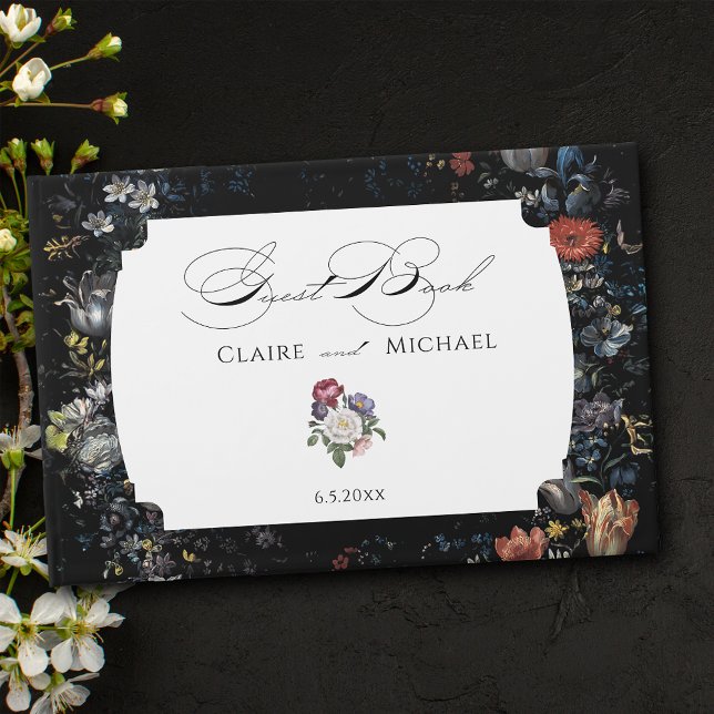 Fine Art Black Floral Calligraphy Gästebuch (Von Creator hochgeladen)