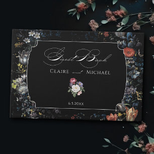 Fine Art Black Floral Calligraphy Gästebuch