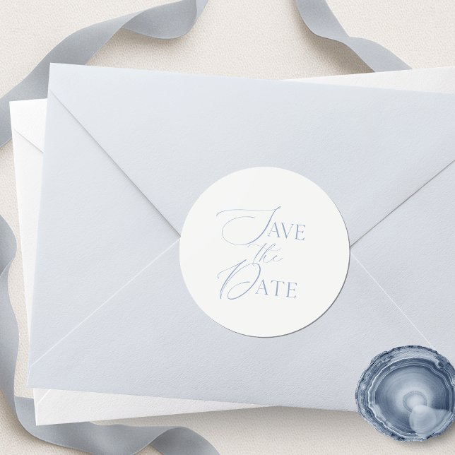 Fine Art Dusty Blue Save the Date Runder Aufkleber (Von Creator hochgeladen)