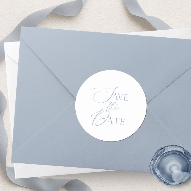 Fine Art Dusty Blue Save the Date Runder Aufkleber (Von Creator hochgeladen)