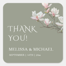 Fine Art Magnolia Wedding Thank You Quadratischer Aufkleber