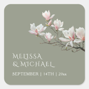 Fine Art Magnolie Hochzeit  Quadratischer Aufkleber