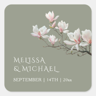 Fine Art Magnolie Hochzeit  Quadratischer Aufkleber