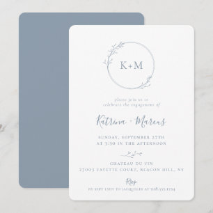 Fine Art Monogram Dusty Blue Engagement Party Einladung