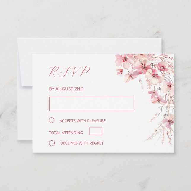 Fine Art Pink Boho Floral Hochzeit RSVP Karte (Vorderseite)