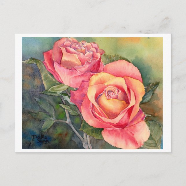 Fine Art Postcard - "Rote Rosen", Aquarell Postkarte (Vorderseite)