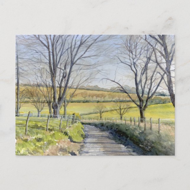 Fine Art Postcard - Winter in Kent, Aquarell Postkarte (Vorderseite)