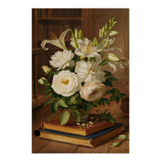 Fine Art Vintag White Roses Ölgemälde Poster