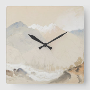Fine Art Watercolor Landscape Twin Lake Colorado Quadratische Wanduhr
