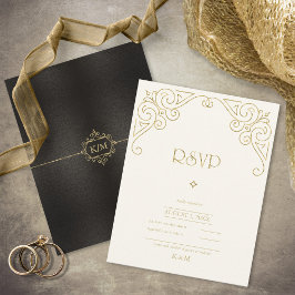 Fine Filigree Gold Wedding ID871 RSVP Karte