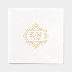 Fine Filigree Gold Wedding Initials ID871 Servietten Mit Folie