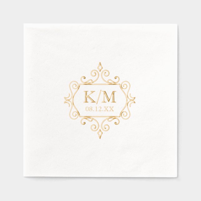 Fine Filigree Gold Wedding Initials ID871 Servietten Mit Folie (Vorderseite)