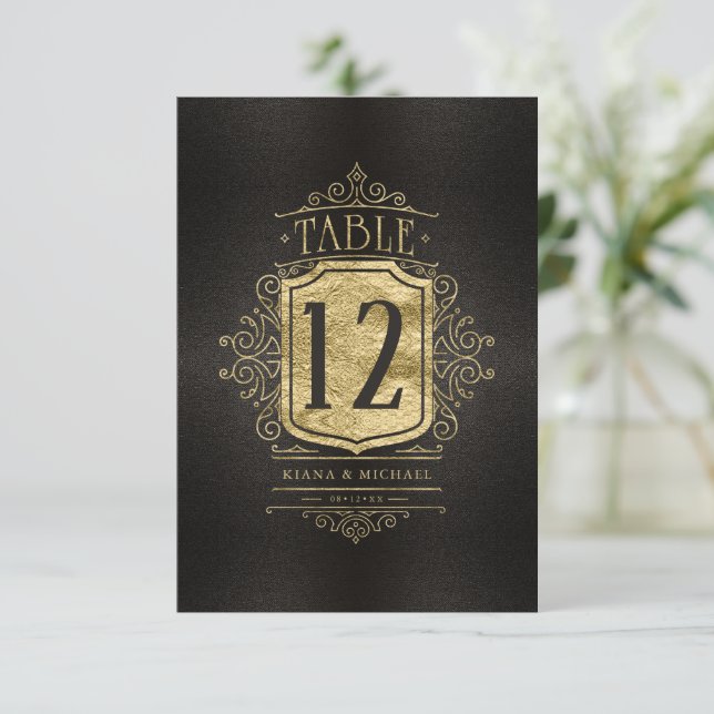 Fine Filigree Gold Wedding Tischnummer ID871 (Stehend Vorderseite)