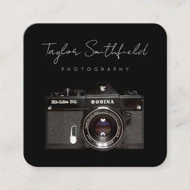 Fine Line Film Camera Fotografy Business Card Quadratische Visitenkarte (Vorderseite)