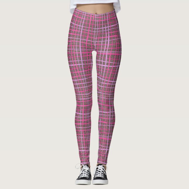Fine lines Checkered pattern C09.pink on Brown Leggings (Vorderseite)
