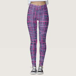 Fine lines Checkered pattern C09.pink on DBlue BG Leggings