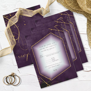 Fine Lines Gold Abstract Wedding Plum ID867 RSVP Karte