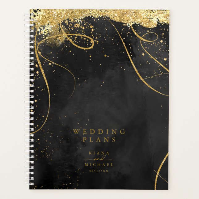 Fine Lines Gold Abstrakt Wedding Black ID867 Planer (Vorderseite)