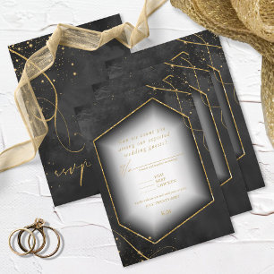Fine Lines Gold Abstrakt Wedding Black ID867 RSVP Karte