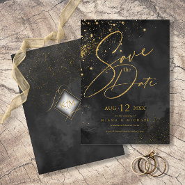 Fine Lines Gold Abstrakt Wedding Black ID867 Save The Date