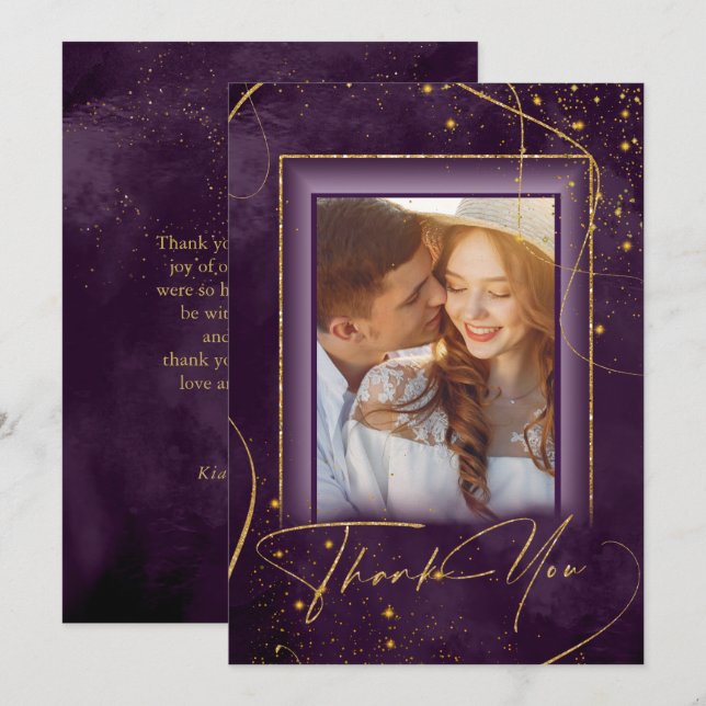 Fine Lines Gold Abstrakt Wedding Danke Plum ID867 (Vorne/Hinten)